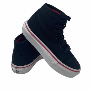 Kids Vans Black and Red Canvas High-Tops Skateboard shoes size Y 10.5